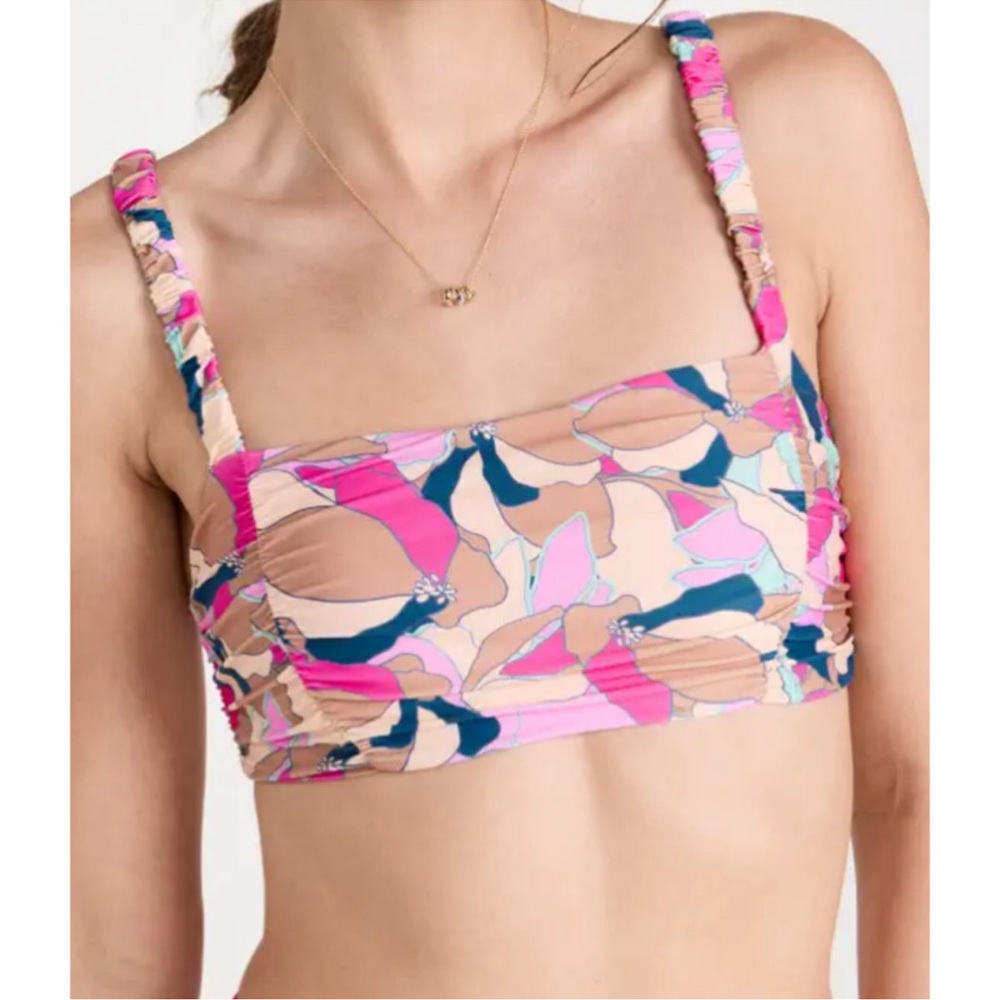 L*Space Joanne Bikini Top Sunflare Floral Ruched Pink Tan Blue LSJOT23P NEW